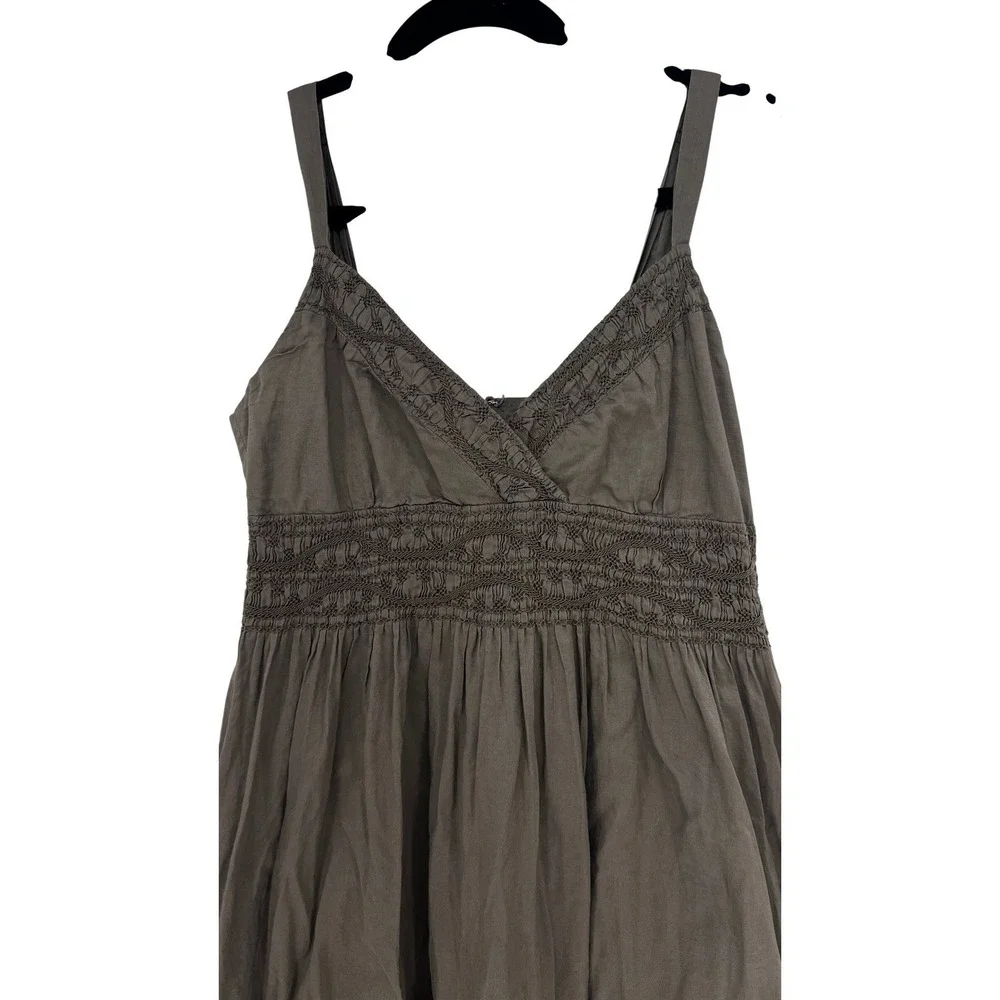 Vince Brown Embroidered Empire‎ Waist Midi Dress with Pockets Size 6